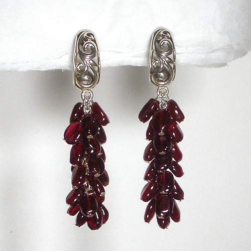 Garnet Cluster Swirling Earrings